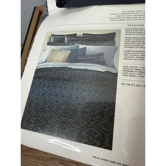 Ralph Lauren Home Francois Full Queen Duvet Cover Navy Blue 100% Cotton New - Picture 7 of 10